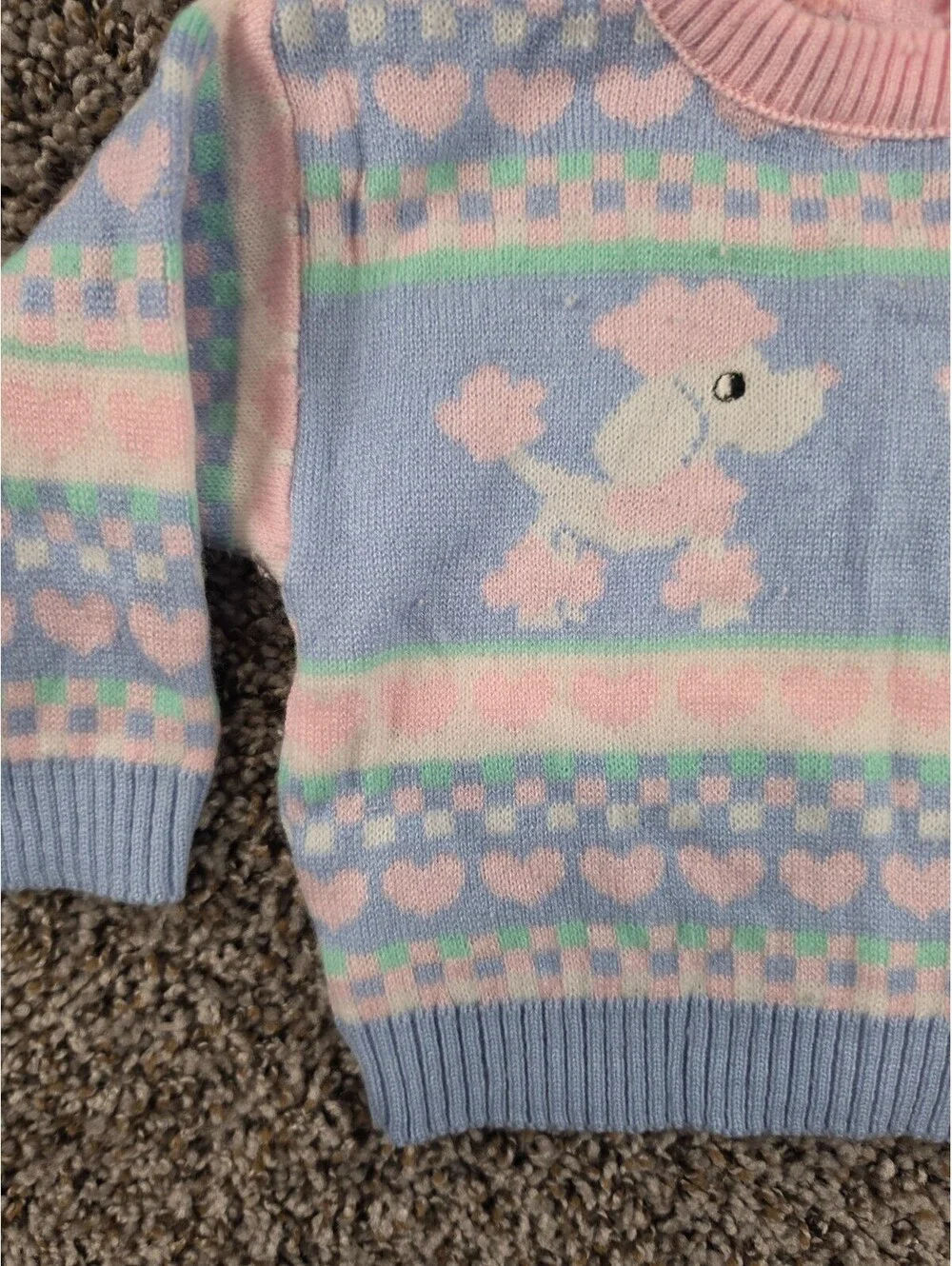 Vintage Baby Girls Sz 6-9M Knit Sweater Poodle Print Pastel Colors 1980s/1990s
